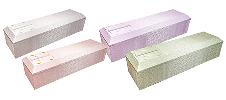 布張棺（無地･カラー）白、布張棺（無地･カラー）パープル<br>布張棺（無地･カラー）ピンク、布張棺（無地･カラー）グリーン